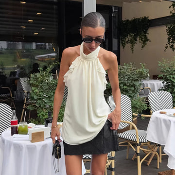 Pure Seduction Style Lotus-Leaf Hem Halterneck Lace-Up Camisole