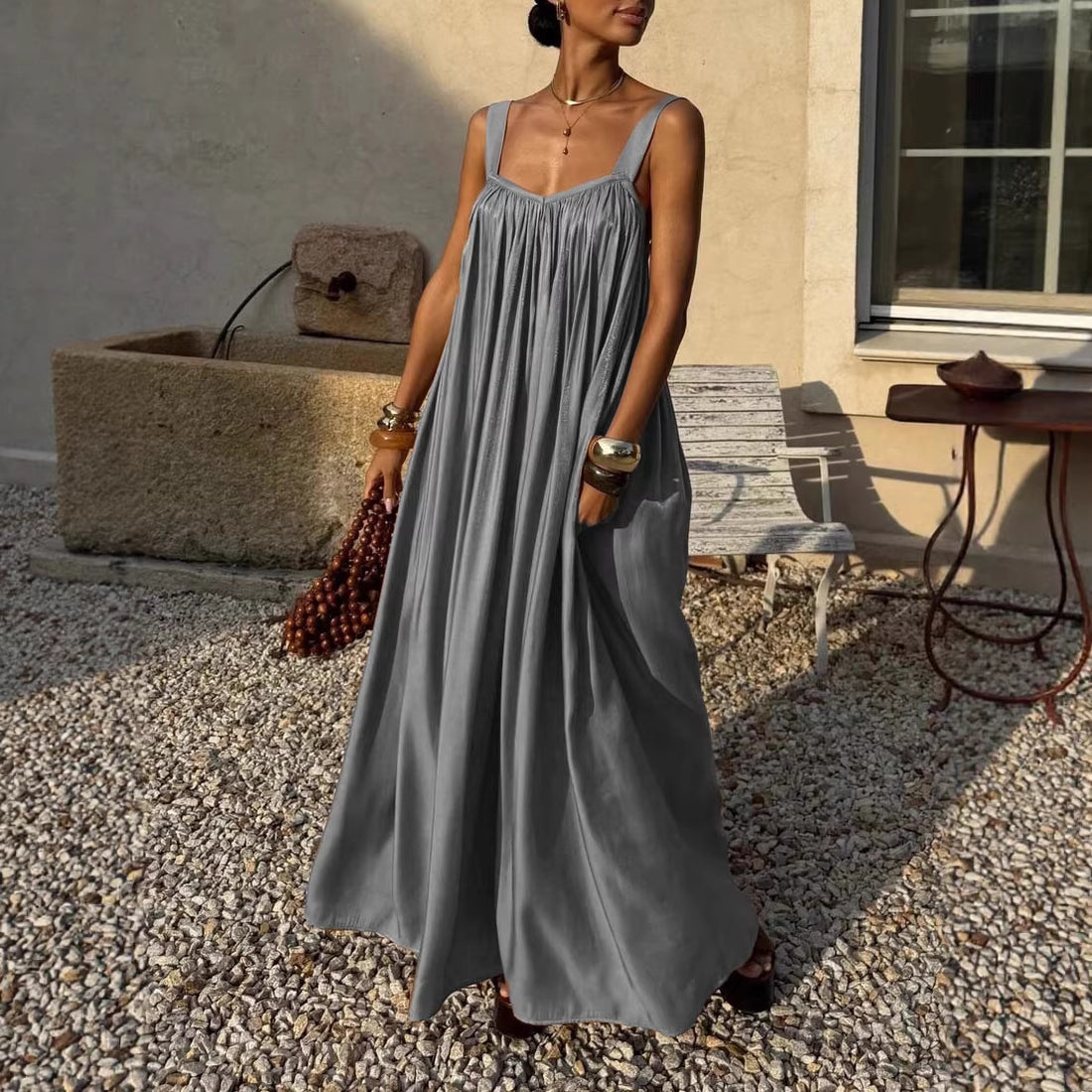 French-style Elegant Pleated Slip Dress